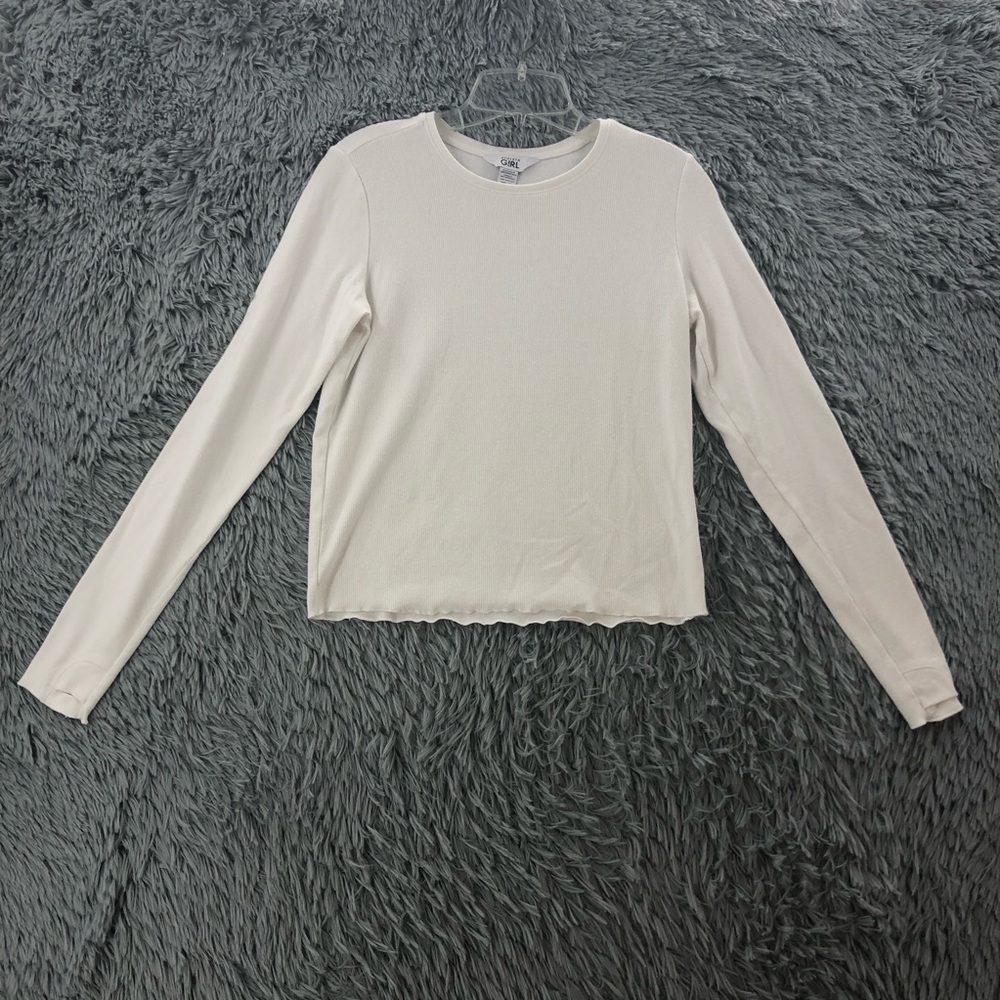 Athleta Girl Shirt Girls XXL 16 Thermal Long Sleeve White Thumbholes Top